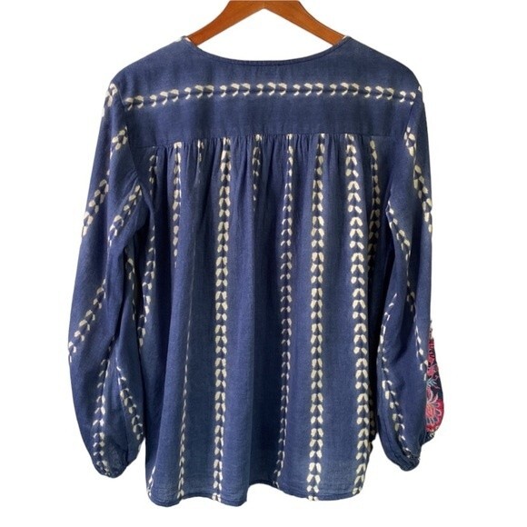 Sundance Joy In Beauty Floral Embroidery Tie Dye Print Tassel Tie Balloon Sleeve - Picture 7 of 16